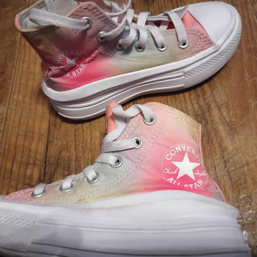 Converse Pink and Green High-Top Sneakers with Chunky Sole - Picture 9 of 16